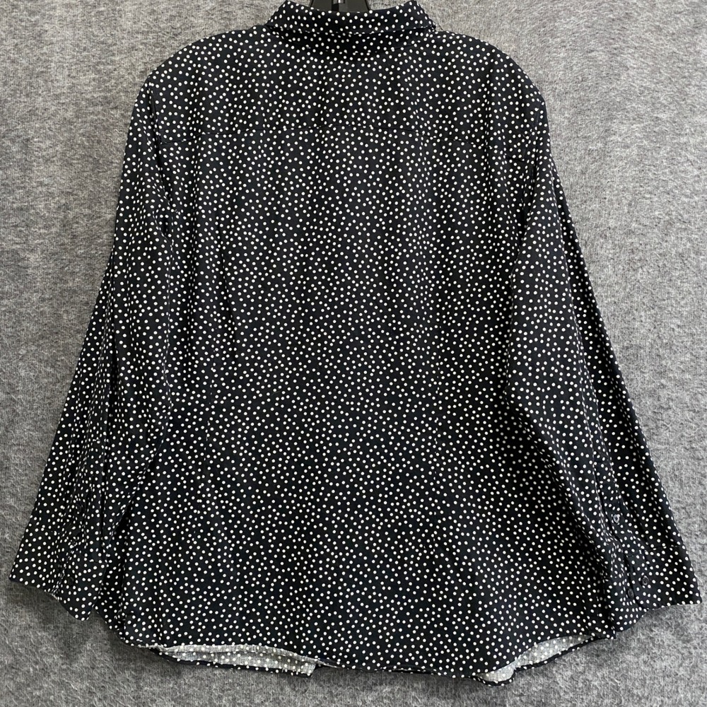 Chaps No Iron Shirt Womens 2X Black Polka Dot Houndstooth Button Up Flip Cuff - Picture 5 of 9